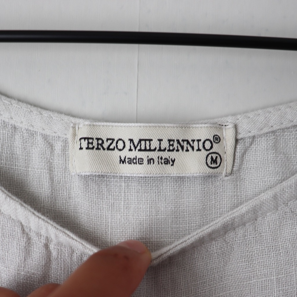 Terzo Millenio 100% Linen Short Sleeve Tunic Top Cream - Picture 6 of 7